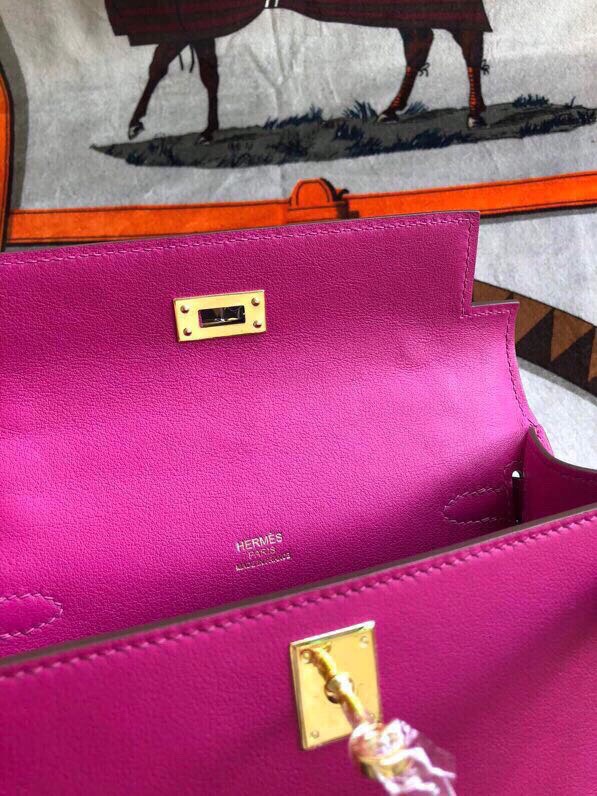 에르메스 미니 켈리백22 로즈퍼플 금장 스위프트